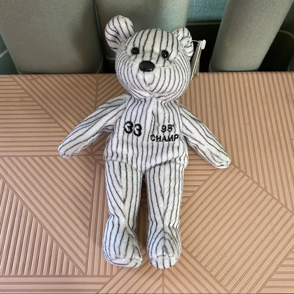 Bamm Beano's Stuffed Bears 24 Martinez & 33 Wells with Tags 1998 Striped White